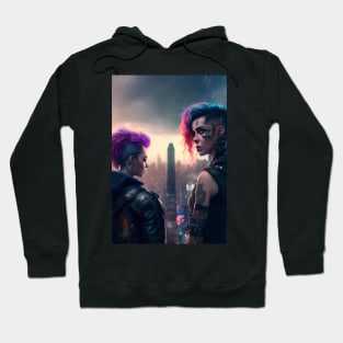 Futuristic Women Lovers in Cyberpunk City Hoodie